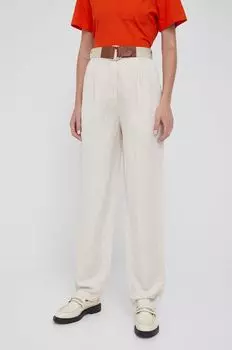 Брюки из льна Emporio Armani, бежевый