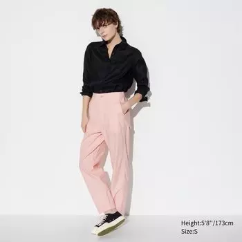 Брюки из льна и хлопка (длинные) UNIQLO, розовый