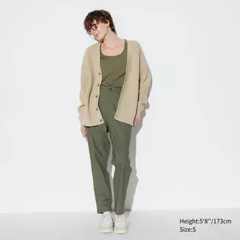 Брюки из льна и хлопка (длинные) UNIQLO, оливковый