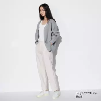 Брюки из льна и хлопка в полоску (длинные) UNIQLO, молочный