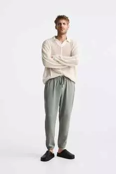 Брюки из льна и вискозы Zara, зеленый