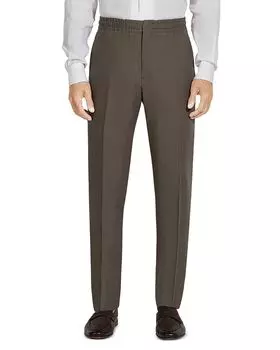 Брюки из льна с эластичной резинкой на талии Regular Fit ZEGNA, коричневый