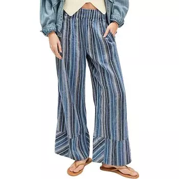 Брюки из льна в полоску Days end Free People, индиго