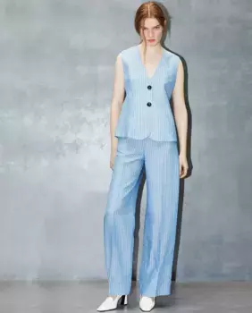 Брюки из льна в полоску Sfera, синий