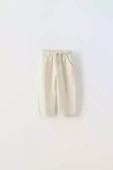 Брюки из льна ZARA, экрю