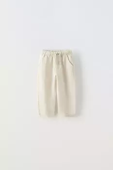 Брюки из льна ZARA, экрю