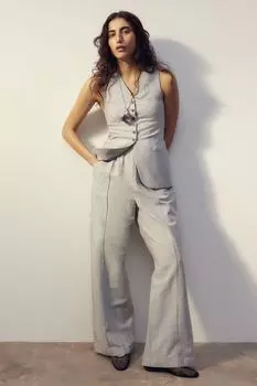 Брюки из льняного микса H&M, серый