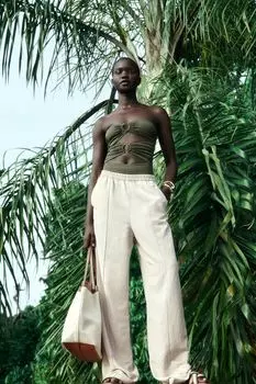 Брюки из льняного микса H&M, бежевый