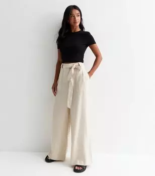 Брюки из льняной смеси Petite Stone в бумажном пакете New Look, светло-серый