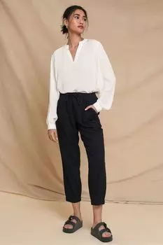 Брюки из льняной смеси с зауженными штанинами Threadbare, черный