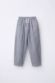 Брюки из льняной смеси в полоску ZARA, синий