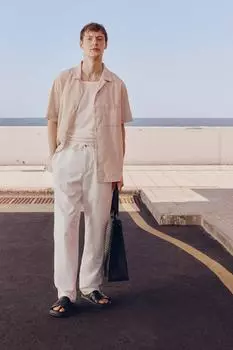 Брюки из льняной ткани классического кроя H&M, белый