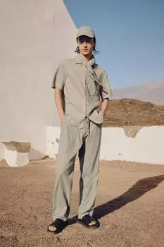 Брюки из льняной ткани классического кроя H&M, зеленый