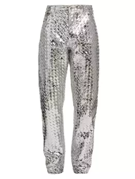 Брюки из ламинированной кожи Bottega Veneta, цвет silver