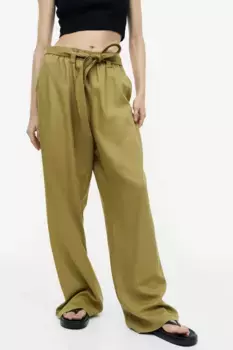 Брюки из лиоцелла с поясом H&M, зеленый