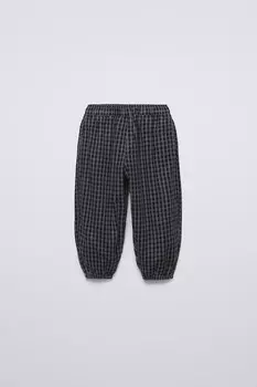 Брюки из микрокордюра с подкладкой в клетку ZARA, серый/синий