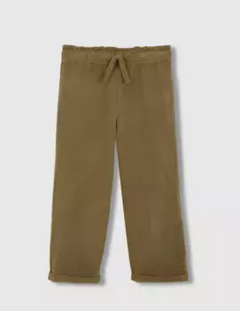 Брюки из микровельвета для девочек с эластичным поясом и бантом Gocco, цвет Piedra