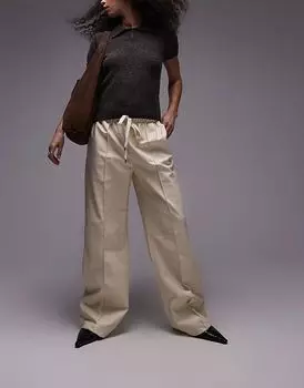 Брюки из мягкой кожи со швом спереди кремового цвета Mango