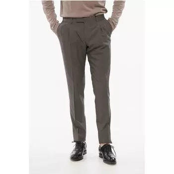 Брюки из натуральной шерсти со складками спереди Corneliani, черно-белое