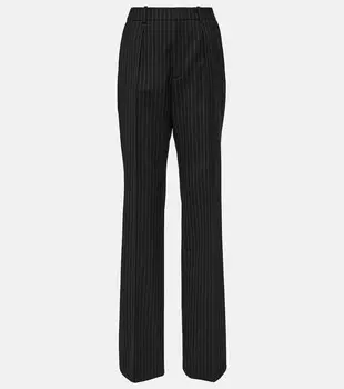 Брюки из натуральной шерсти в тонкую полоску Saint Laurent, серый