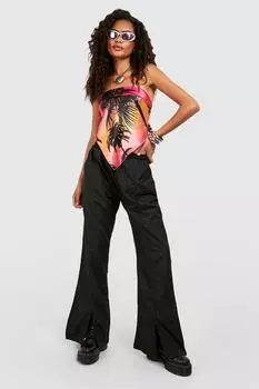 Брюки из нейлона с разделками передней части Boohoo, черный