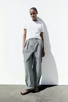 Брюки из нейлона ZARA, серо-голубой