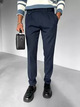 Брюки из плиссированной ткани темно-синие ablukaonline