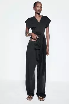 Брюки из плотного хлопка с выцветами ZARA, цвет charcoal