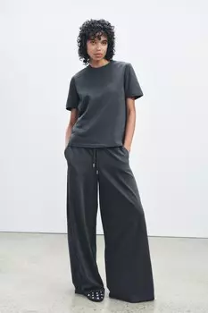Брюки из плотного хлопка ZARA, угольно-серый