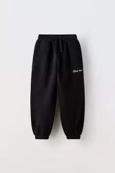 Брюки из плюшового джерси с вышивкой ZARA, черный