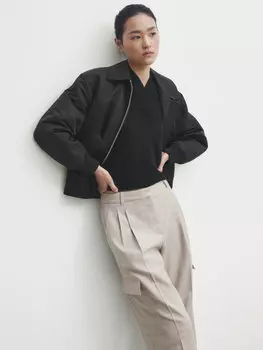 Брюки из полушерсти фланелевые Massimo Dutti, бежевый