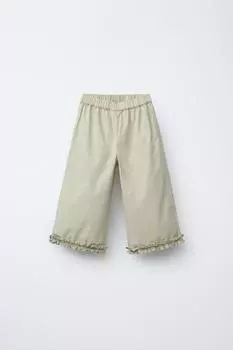 Брюки из поплина с оборками ZARA, хаки