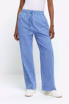 Брюки из поплина в полоску без застежки River Island, синий