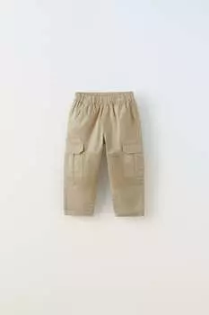 Брюки из рипстопа с карманами на бедрах Zara, светло-бежевый