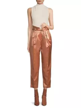 Брюки из шелкового атласа с поясом Bottega Veneta, цвет Brown Blush