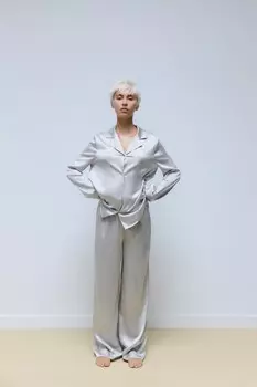 Брюки из шелковой смеси ZARA, серый