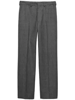 Брюки из шерсти Prada с узором «гусиная лапка», серый