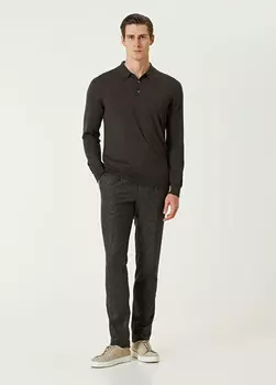 Брюки из шерсти с микро-узором Rota, коричневый