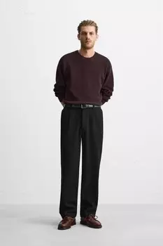 Брюки из шерсти с плиссированными штанами ZARA, черный