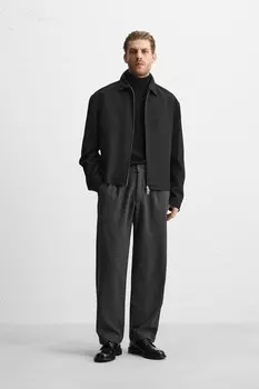 Брюки из шерсти с плиссированными штанами ZARA, темно-серый
