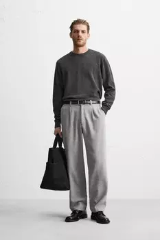 Брюки из шерсти с плиссированными штанами ZARA, светло-серый