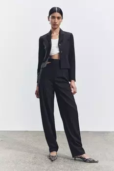 Брюки из шерсти с вырезом ZARA, черный