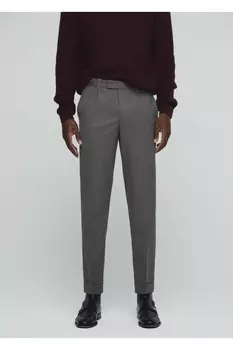 Брюки из шерсти со складками Mango, серый