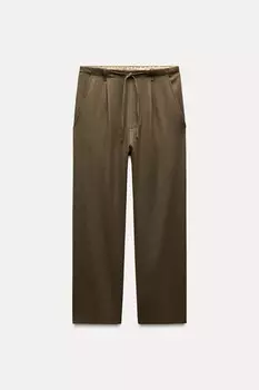 Брюки из шерсти ZARA, темный хаки