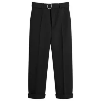 Брюки из шерстяного габардина с поясом Jil Sander, черный