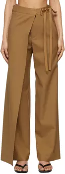 Брюки из шерстяной парусины цвета загара с завязками MM6 Maison Margiela