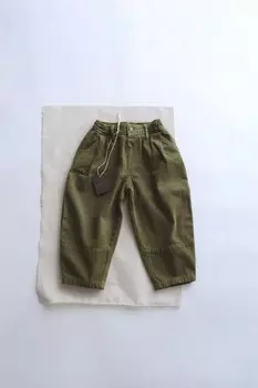 Брюки из шерстяной саржи ZARA, темный хаки