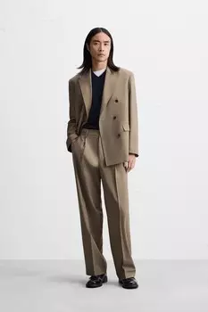 Брюки из шерстяной смеси ZARA, коричневый/серо-коричневый