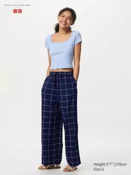 Брюки из сирсакера (клетчатая ткань) Uniqlo, синий