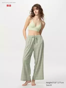 Брюки из сирсакера (клетчатая ткань) Uniqlo, зеленый